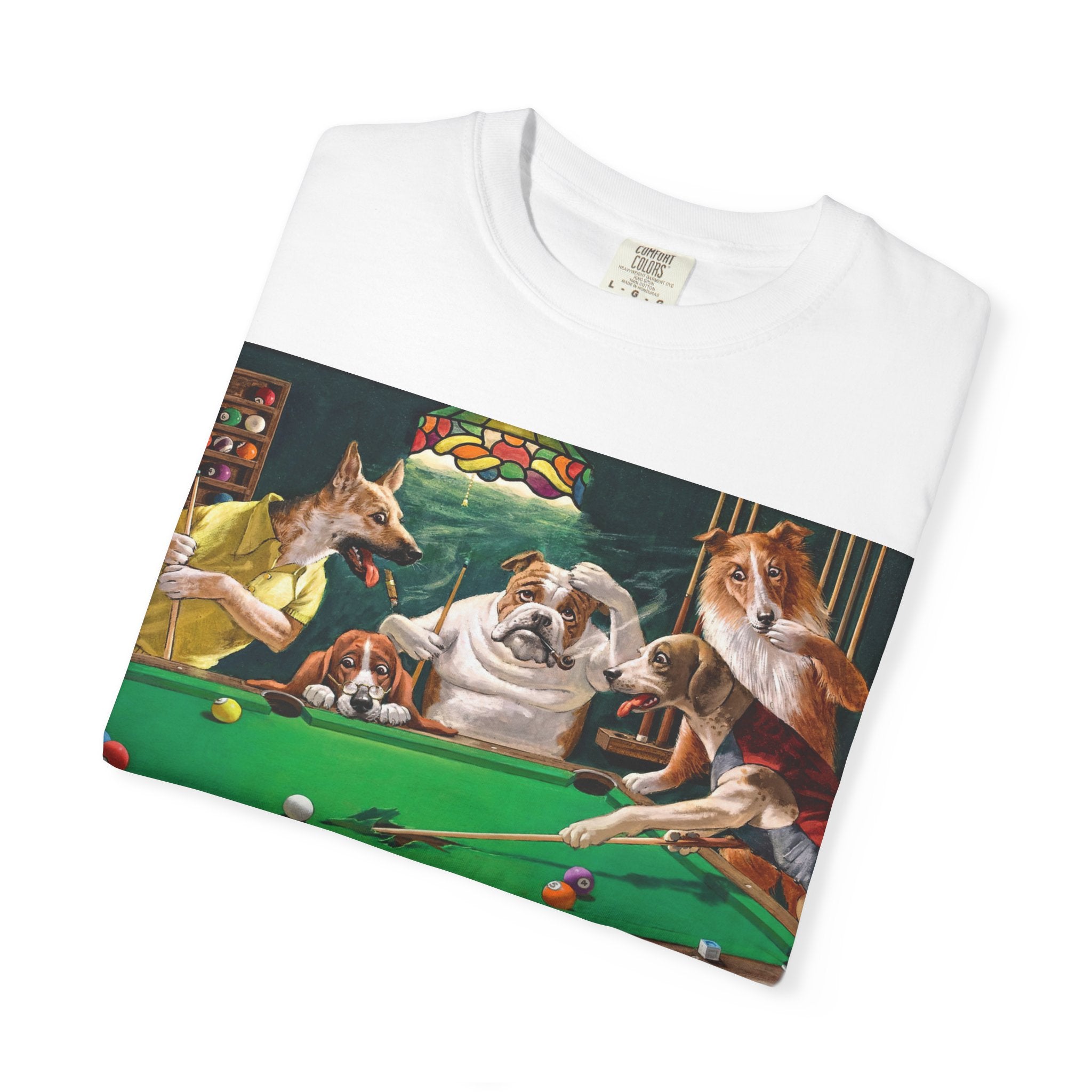 Dog Pool Players T-Shirt — Funny Billiards Animal Graphic Tee