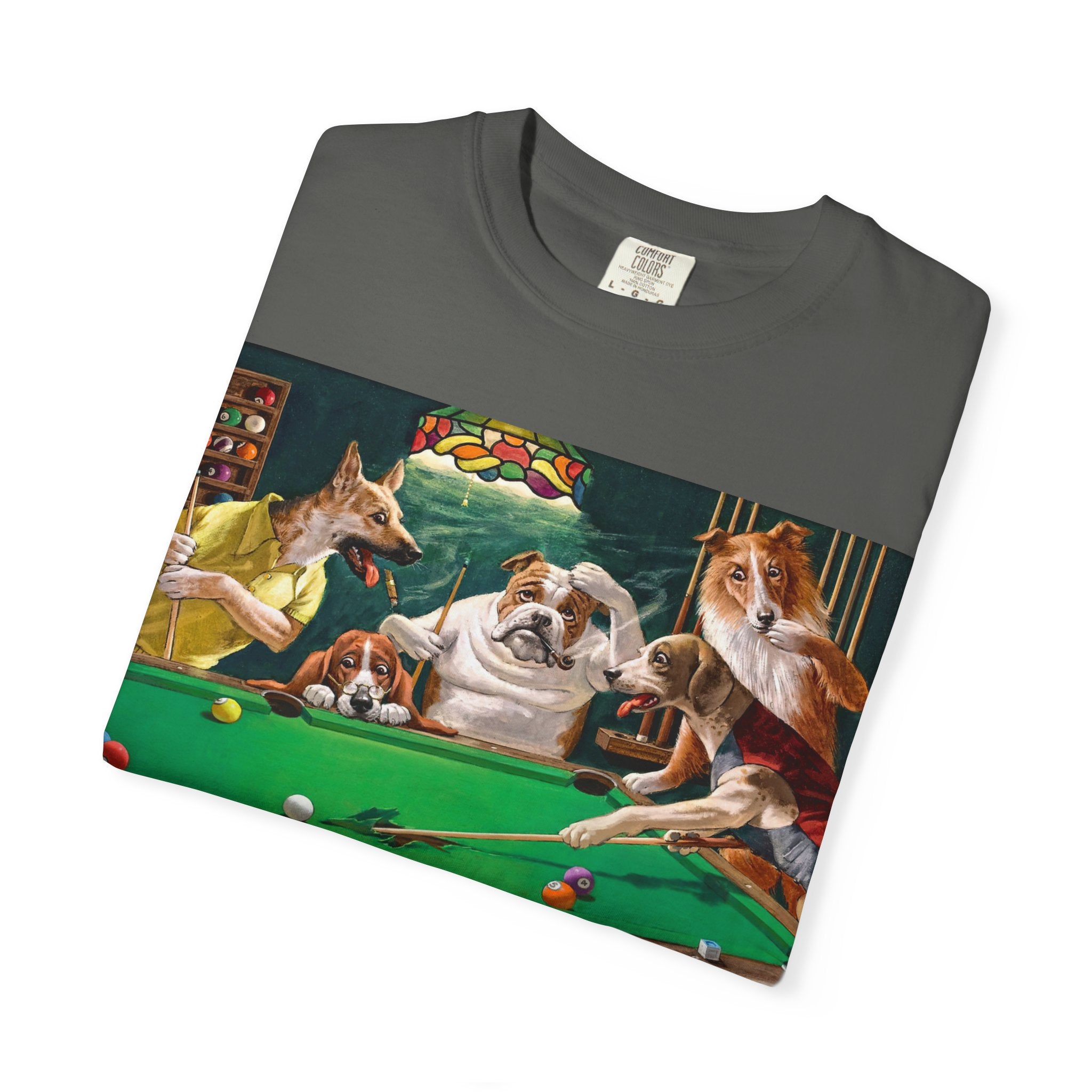 Dog Pool Players T-Shirt — Funny Billiards Animal Graphic Tee