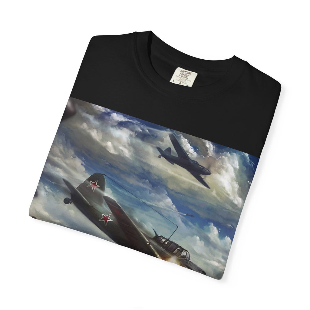 Vintage WWII Fighter Plane T-Shirt — Aerial Battle Scene Tee