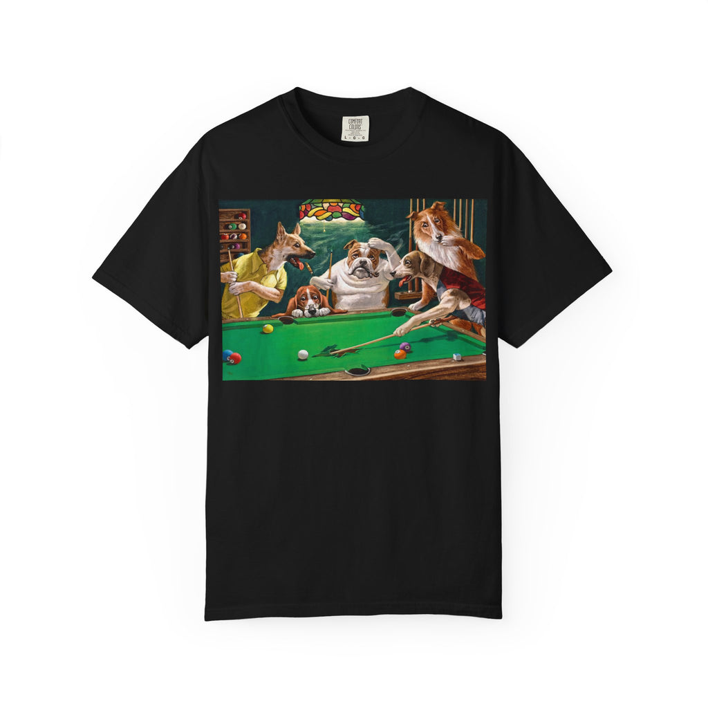 Dog Pool Players T-Shirt — Funny Billiards Animal Graphic Tee