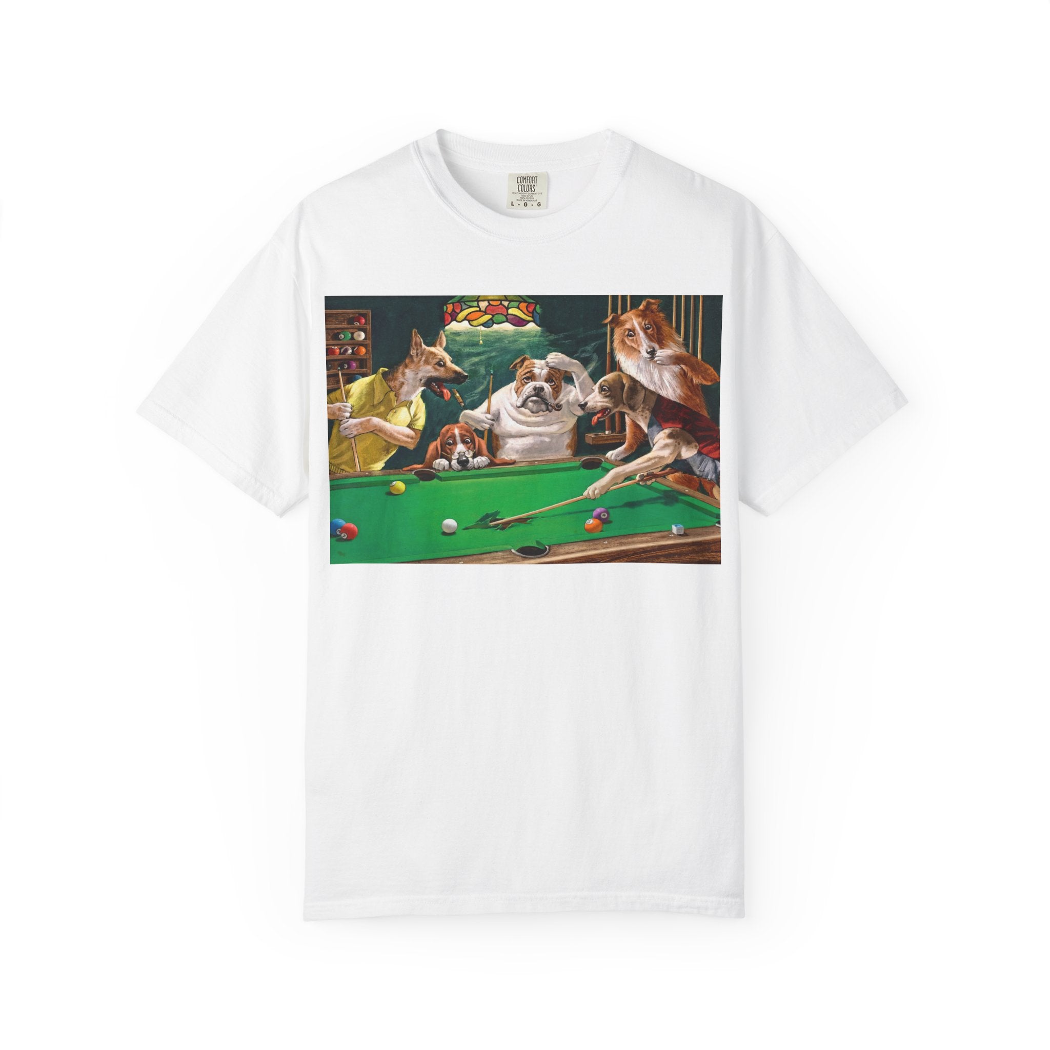 Dog Pool Players T-Shirt — Funny Billiards Animal Graphic Tee