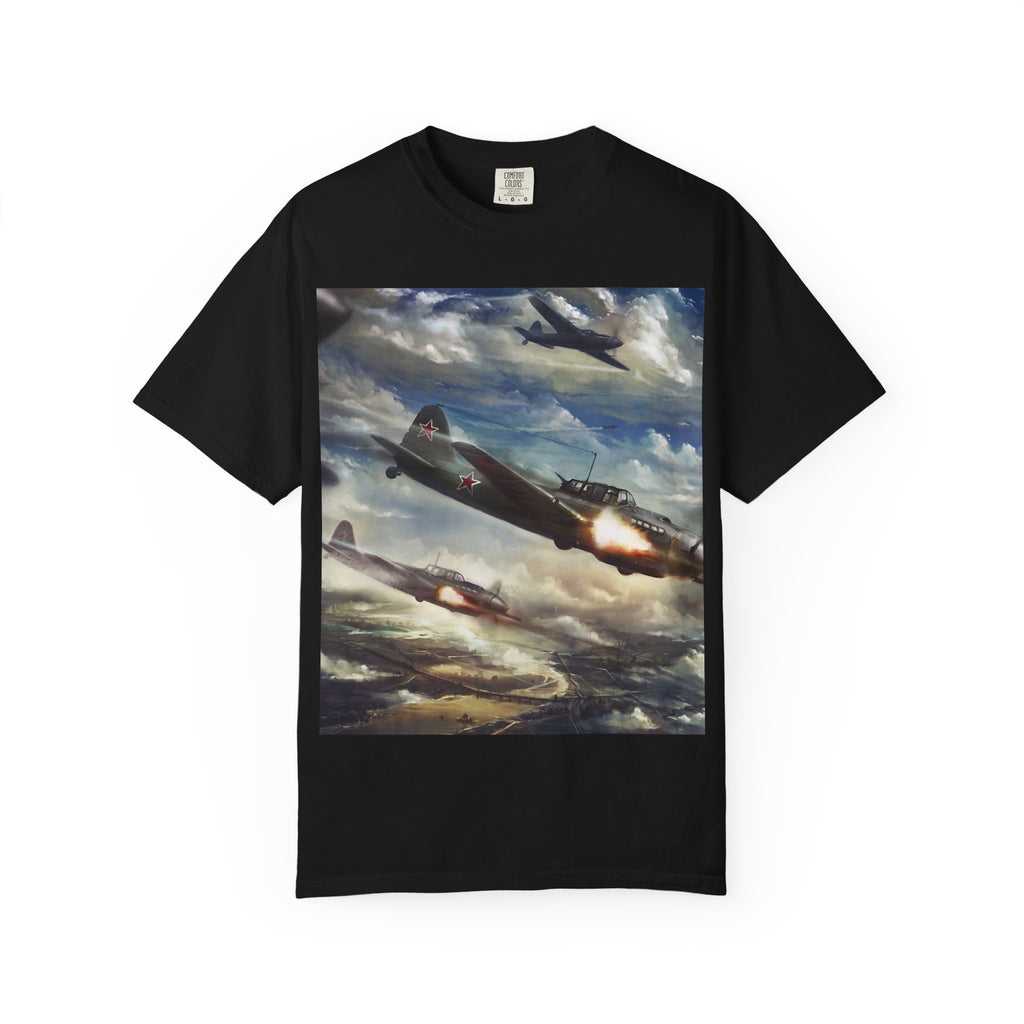 Vintage WWII Fighter Plane T-Shirt — Aerial Battle Scene Tee