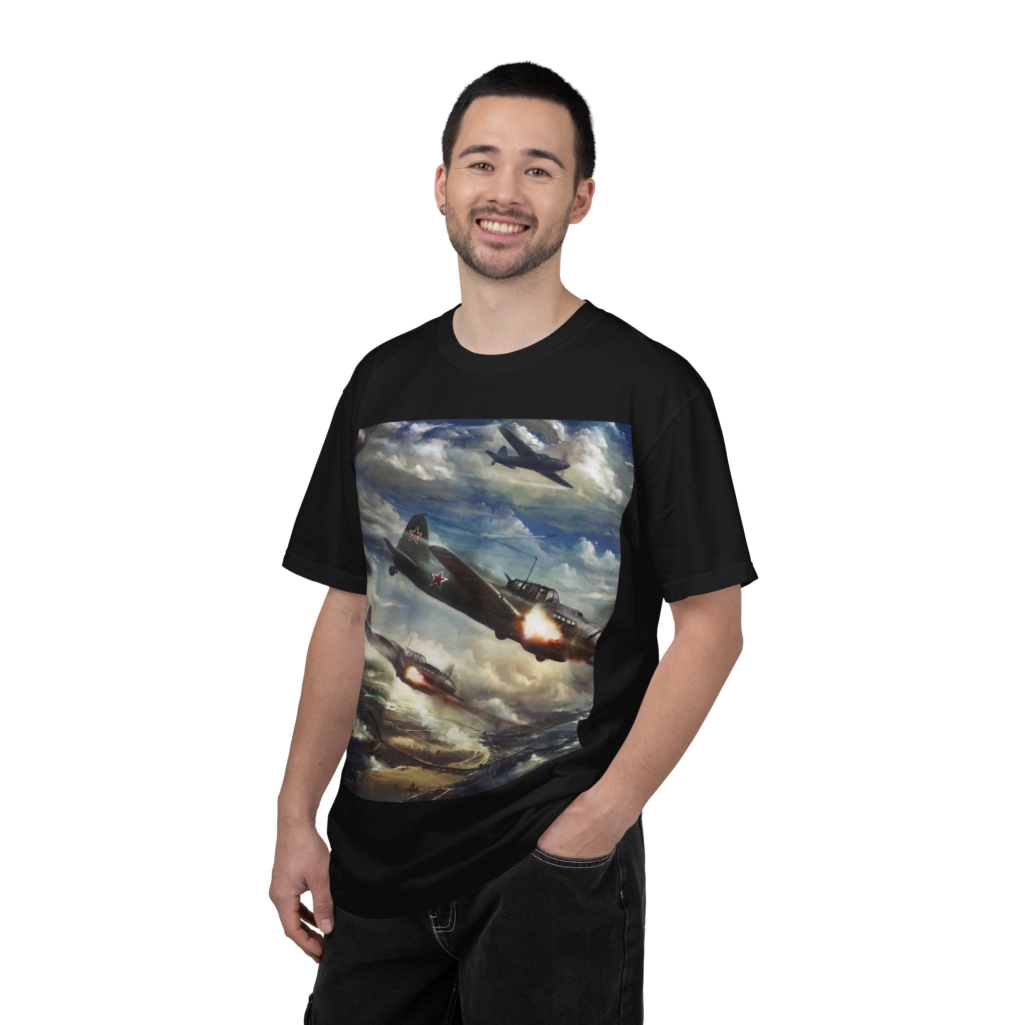 Vintage WWII Fighter Plane T-Shirt — Aerial Battle Scene Tee