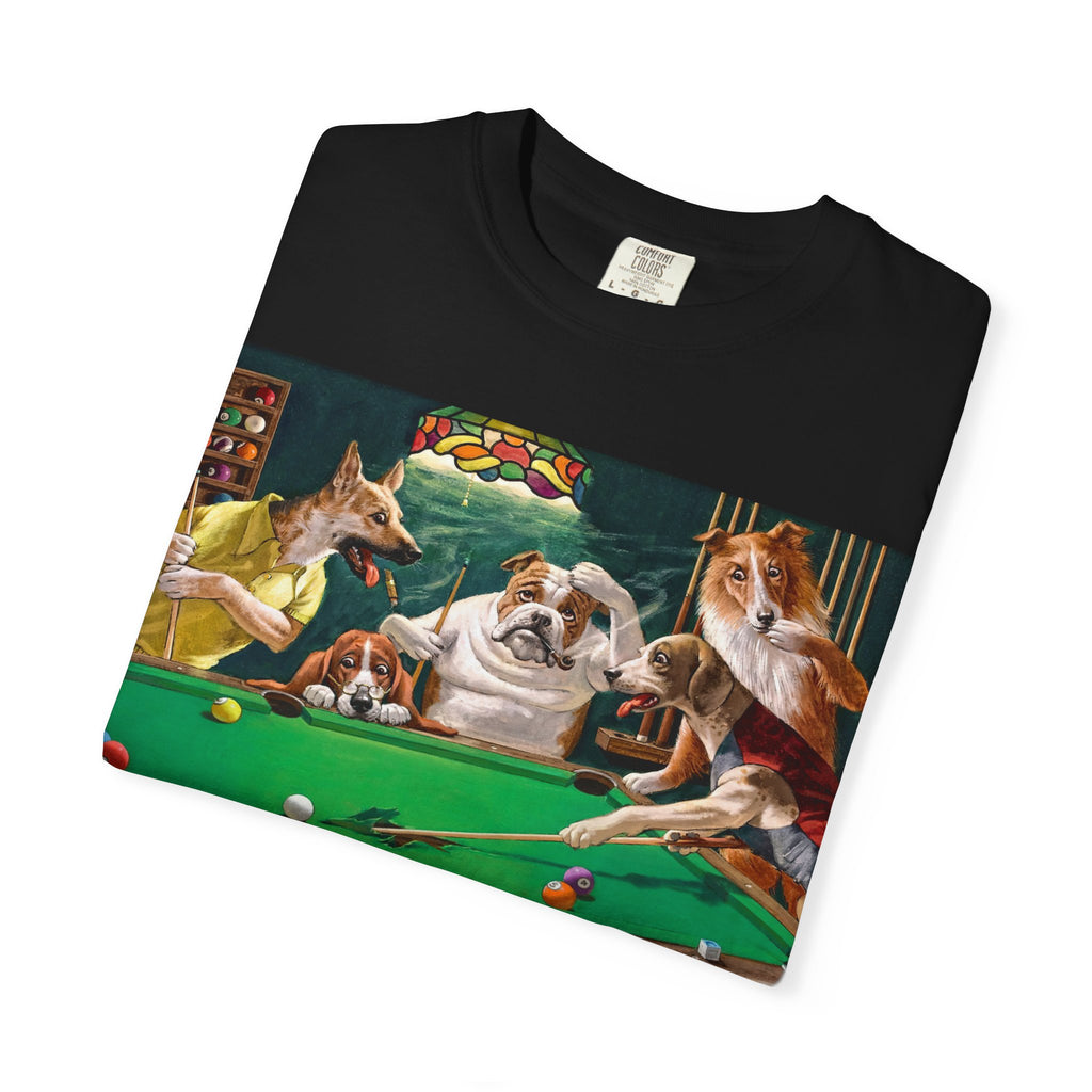Dog Pool Players T-Shirt — Funny Billiards Animal Graphic Tee
