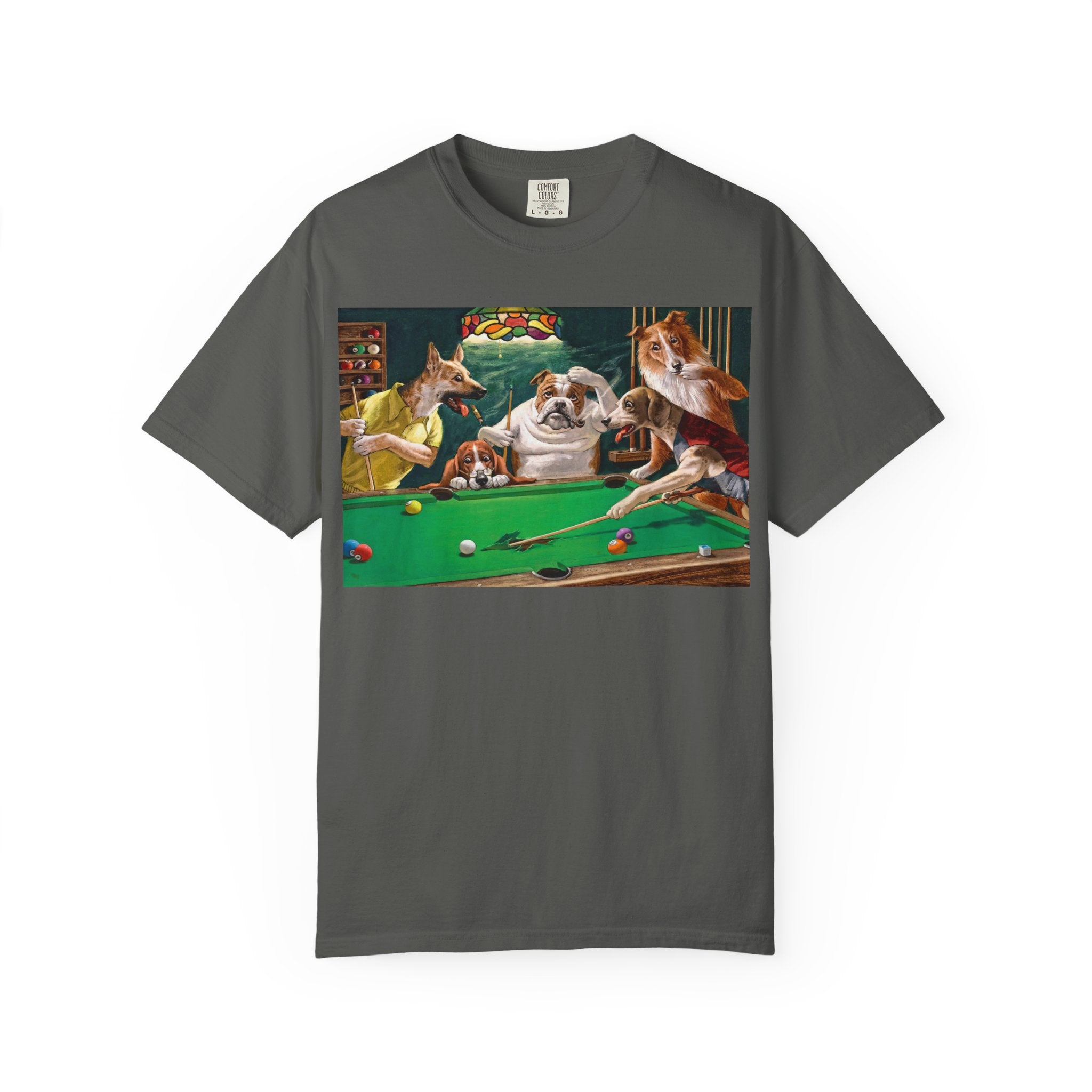 Dog Pool Players T-Shirt — Funny Billiards Animal Graphic Tee
