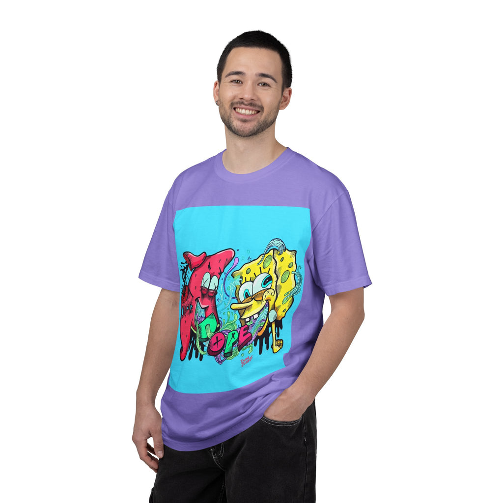 Graphic T-Shirt — Neon Cartoon Sponge & Starfish 'Dope' Street Art Tee